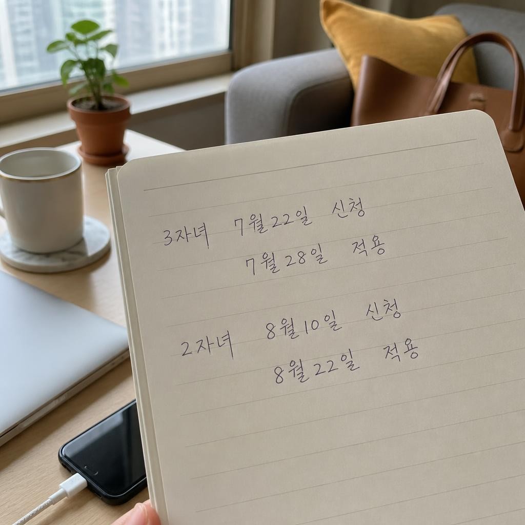 3자녀는 7월 22일, 2자녀는 8월 10일 — 날짜가 두 갈래입니다