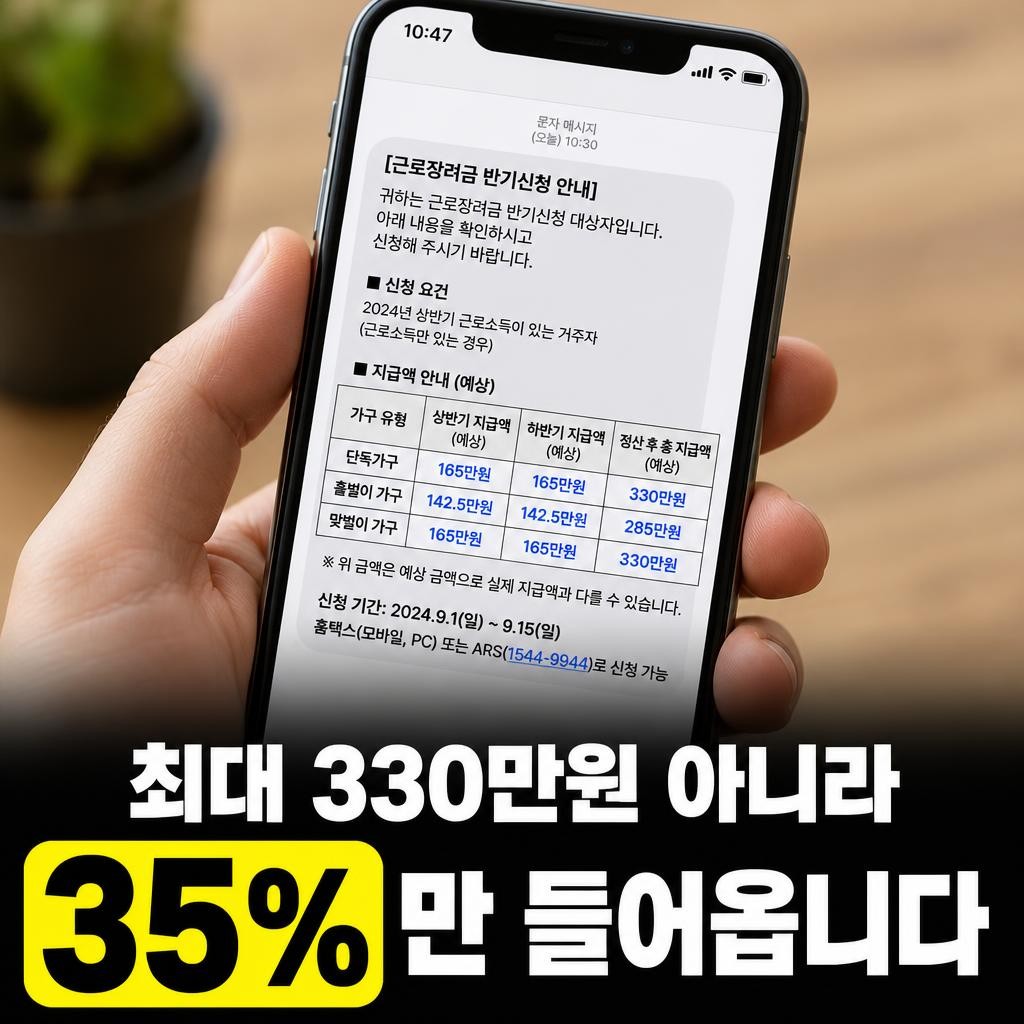 근로장려금 반기신청 금액차이, 12월엔 최대 330만원이 아니라 35%만 들어옵니다
