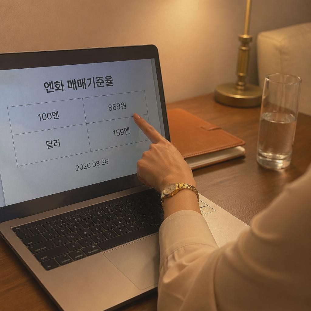 엔화 환율 전망 지금 100엔당 869원, 달러당 159엔