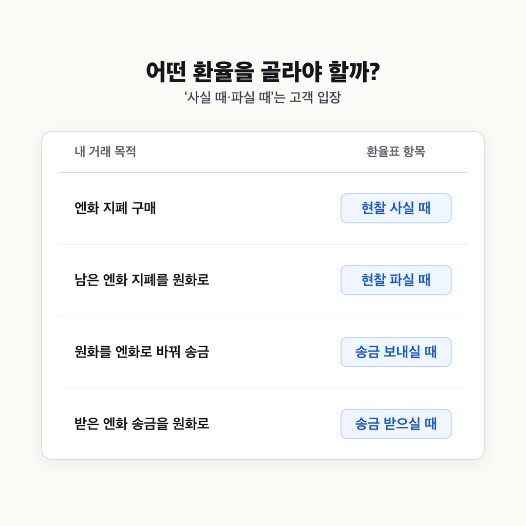 가격을 알아볼 때와 환전할 때 쓰는 환율