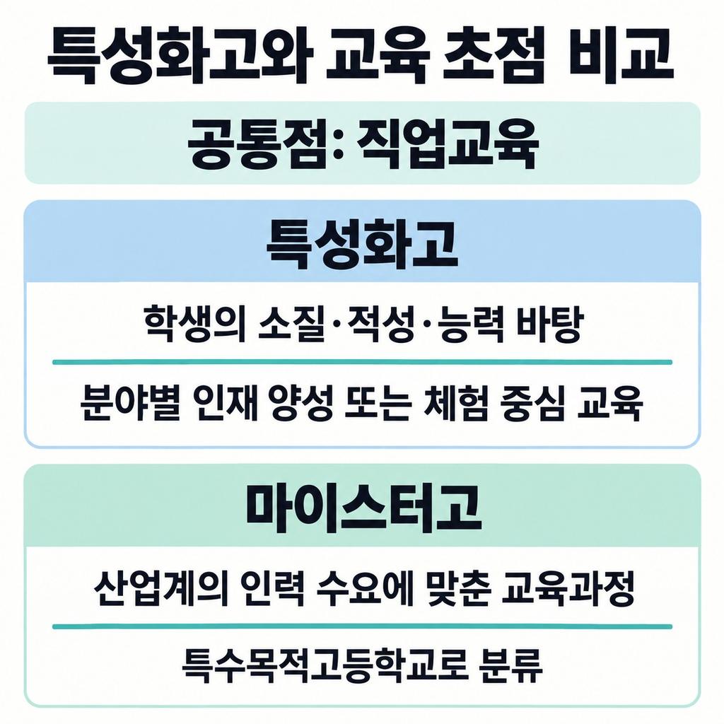 특성화고와는 학교 분류와 교육의 초점이 다르다
