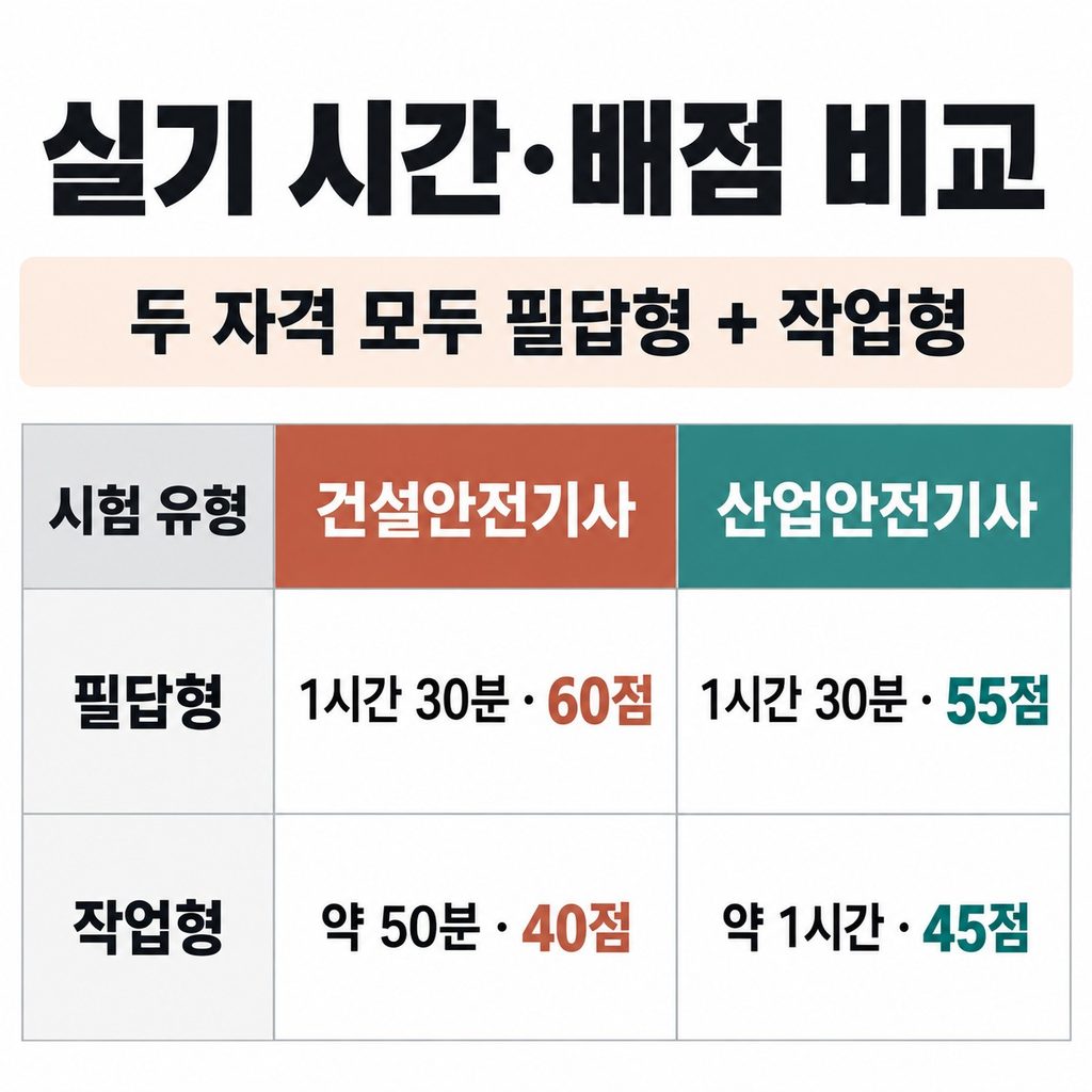 실기는 필답형 시간이 같고 작업형 배점이 다르다